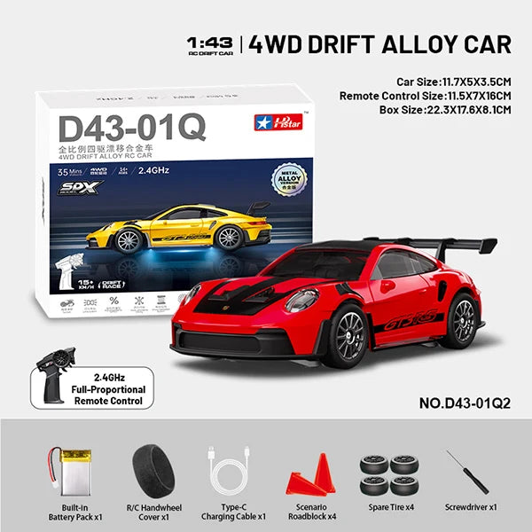 Finest Detailed Porschee GT3 RC Car 1:43 Proportional | Drift Package - Metal Frame